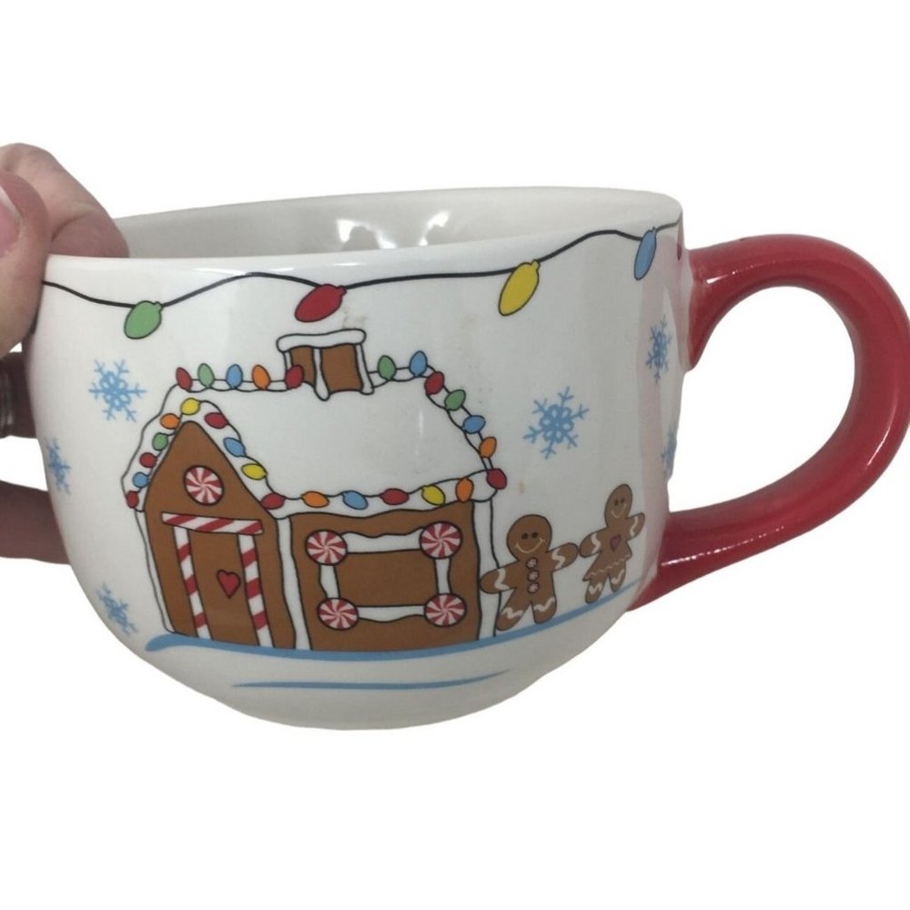 Cute Gingerbread Family with Gingerbread House Oversized Holiday Mug - Great for
